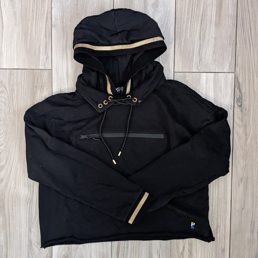 Penguin Crop, Roll Hem, Gold Trim, Heavy Hoodie